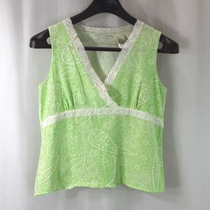 Crazy Horse by Liz Claiborne top women's size XL green white lace trim *